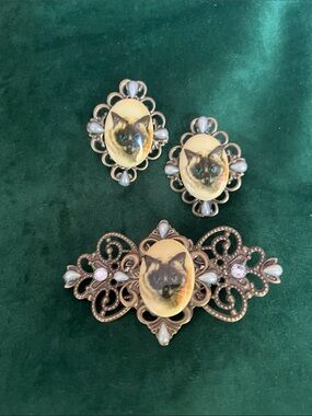 Katrina Siamese Cat pin earring set! Cat jewelry Meow